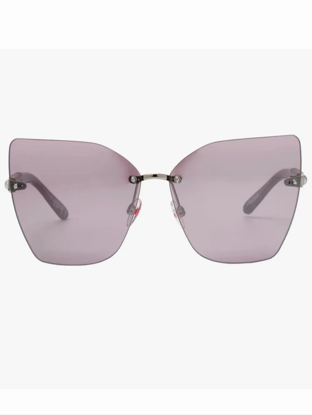 Betsey Johnson Purple Oversized Cat Eye Sunglasses Pearl Temples Rimless UV400